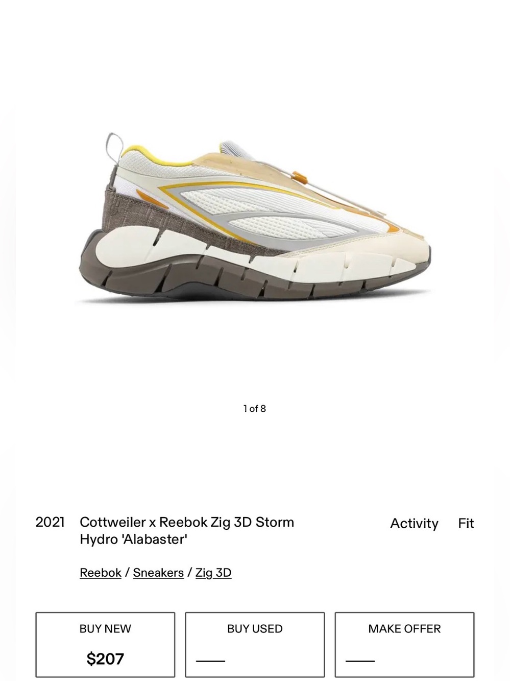 Reebok Zig 3D Storm Hydro Slip-On Sneaker - Alabaster/Yellow/Brown size 11